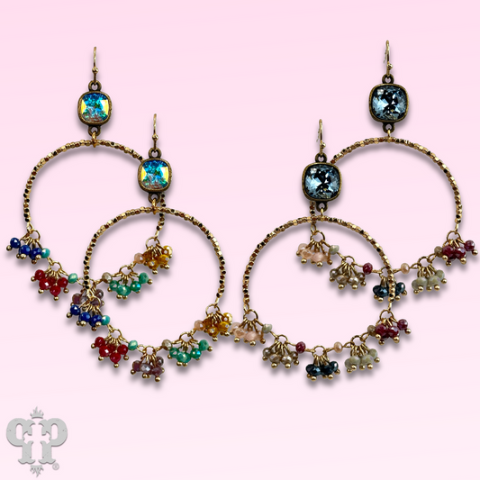 Multi-color bead cluster earring with Austrian crystal