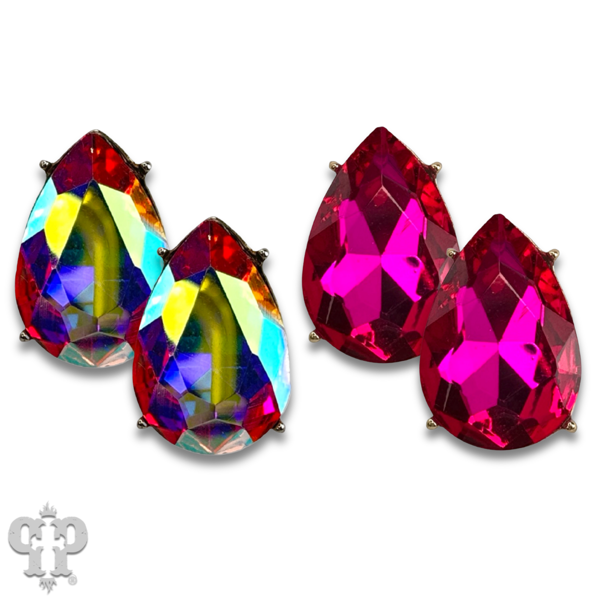 Teardrop rhinestone post earring