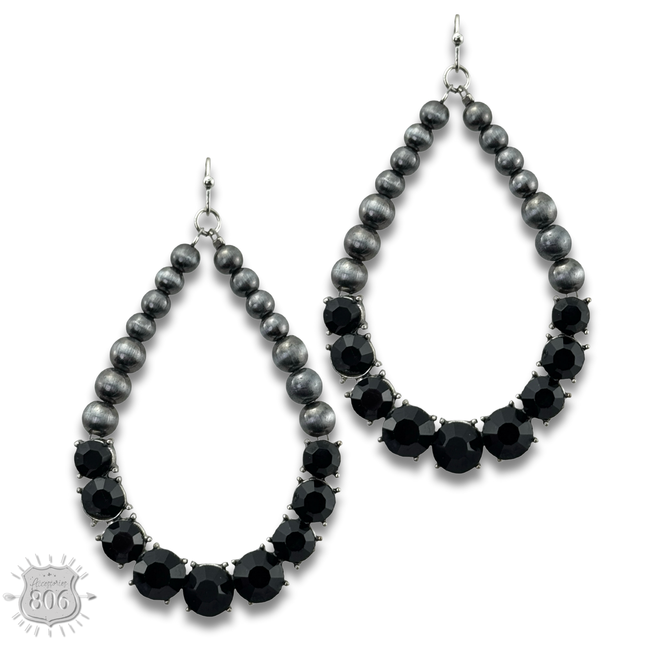 Silver and rhinestone teardrop earring