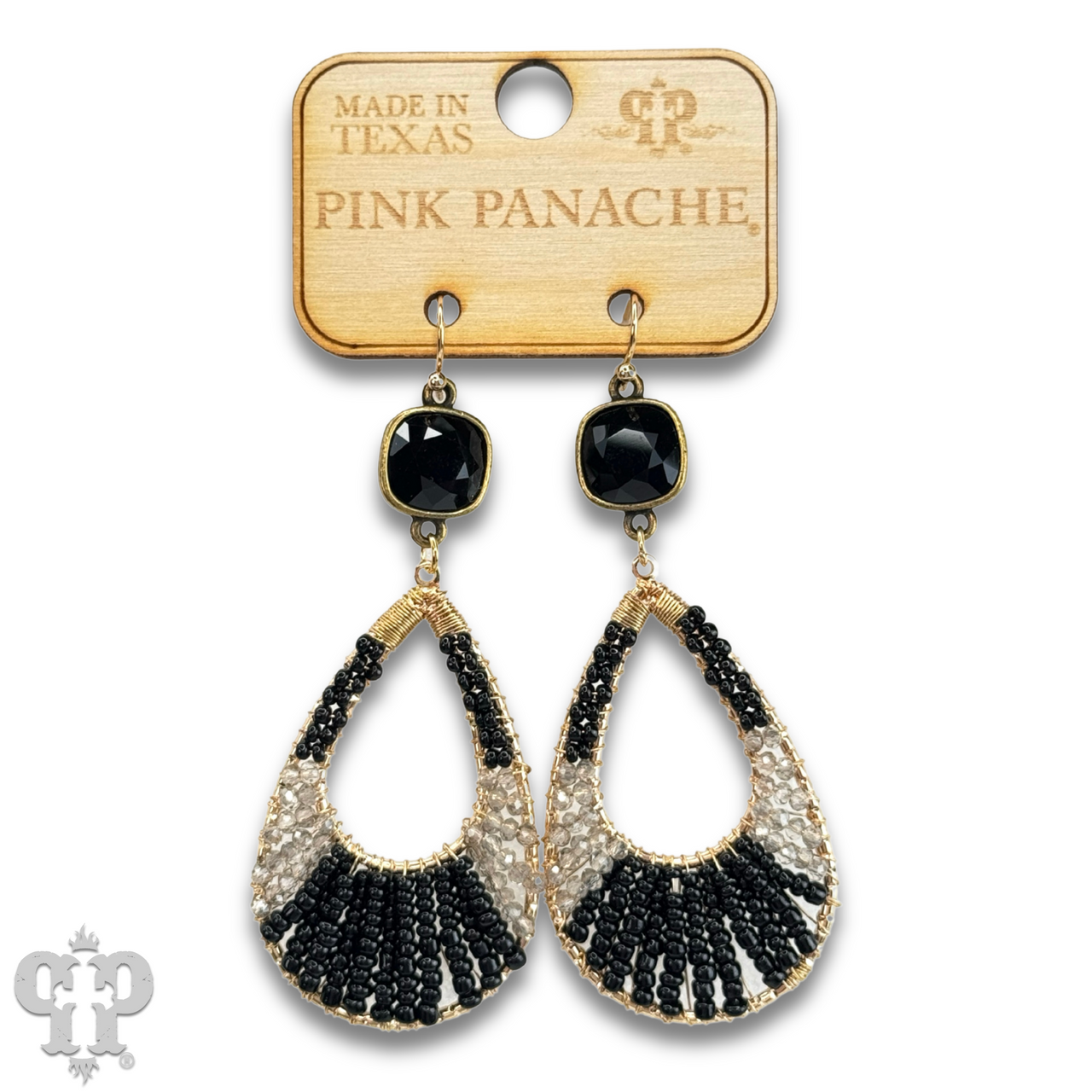 Seed bead teardrop earring with an Austrian crystal