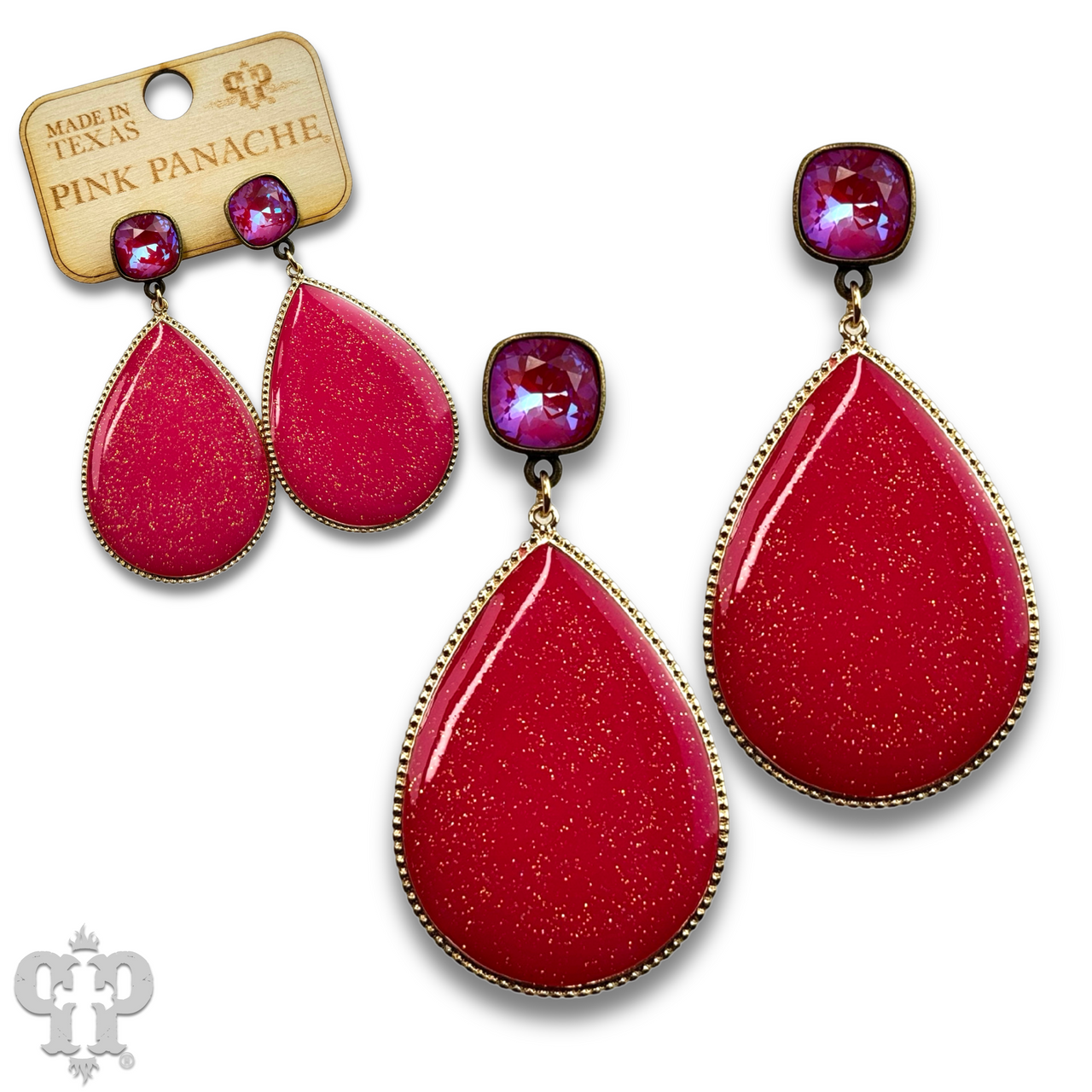 Enamel glitter teardrop earring with Austrian crystal