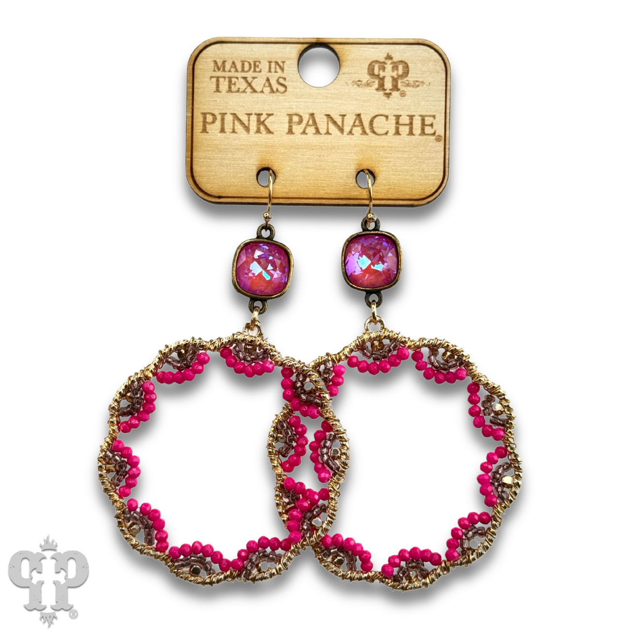 Scalloped bead circle earring with Austrian crystal