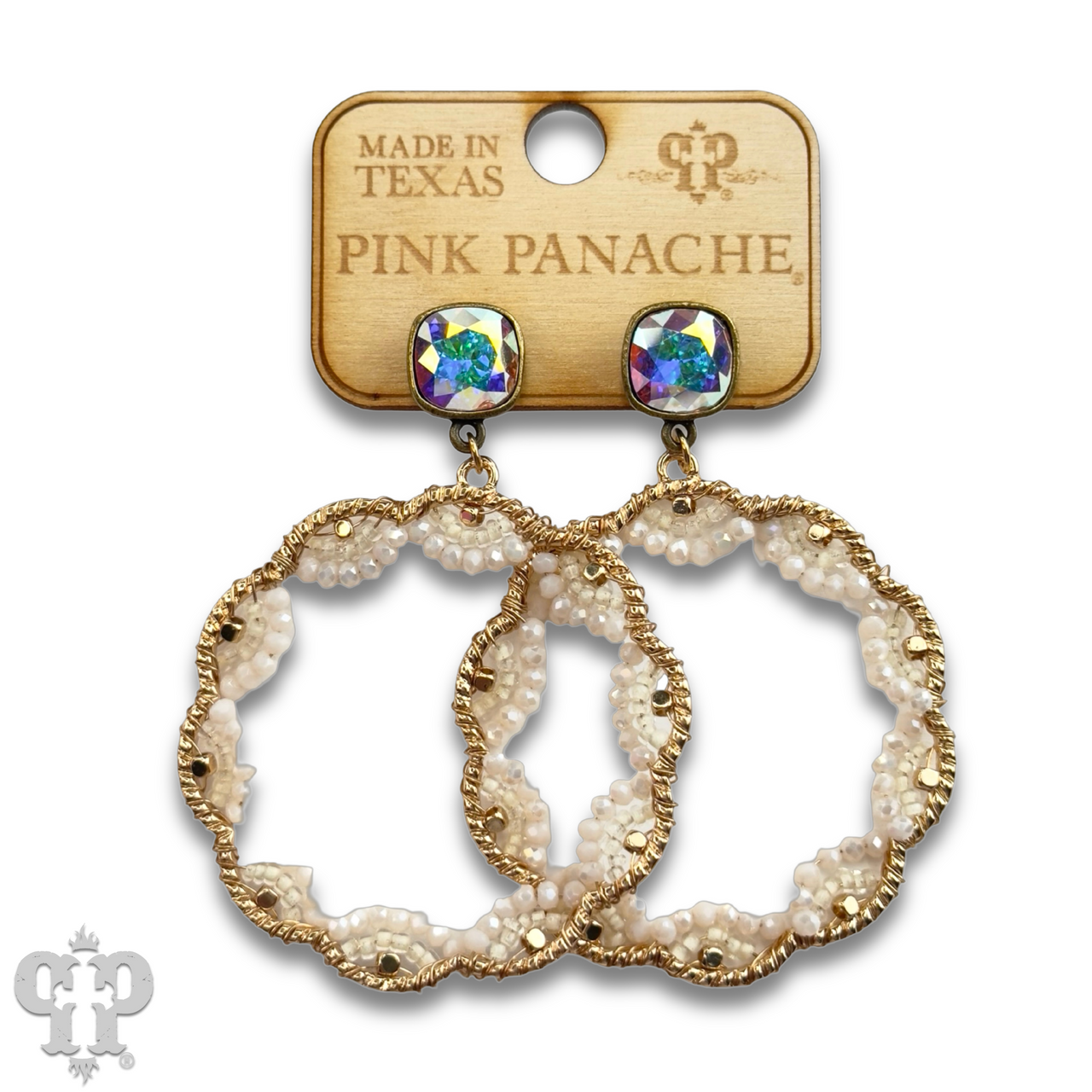 Scalloped bead circle earring with Austrian crystal