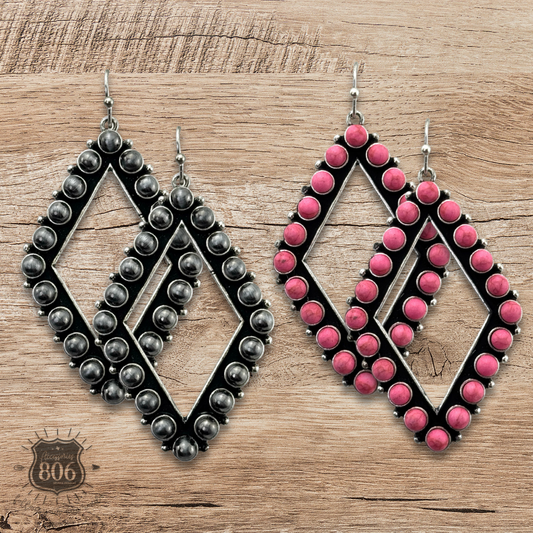 Stone bead diamond shape earring