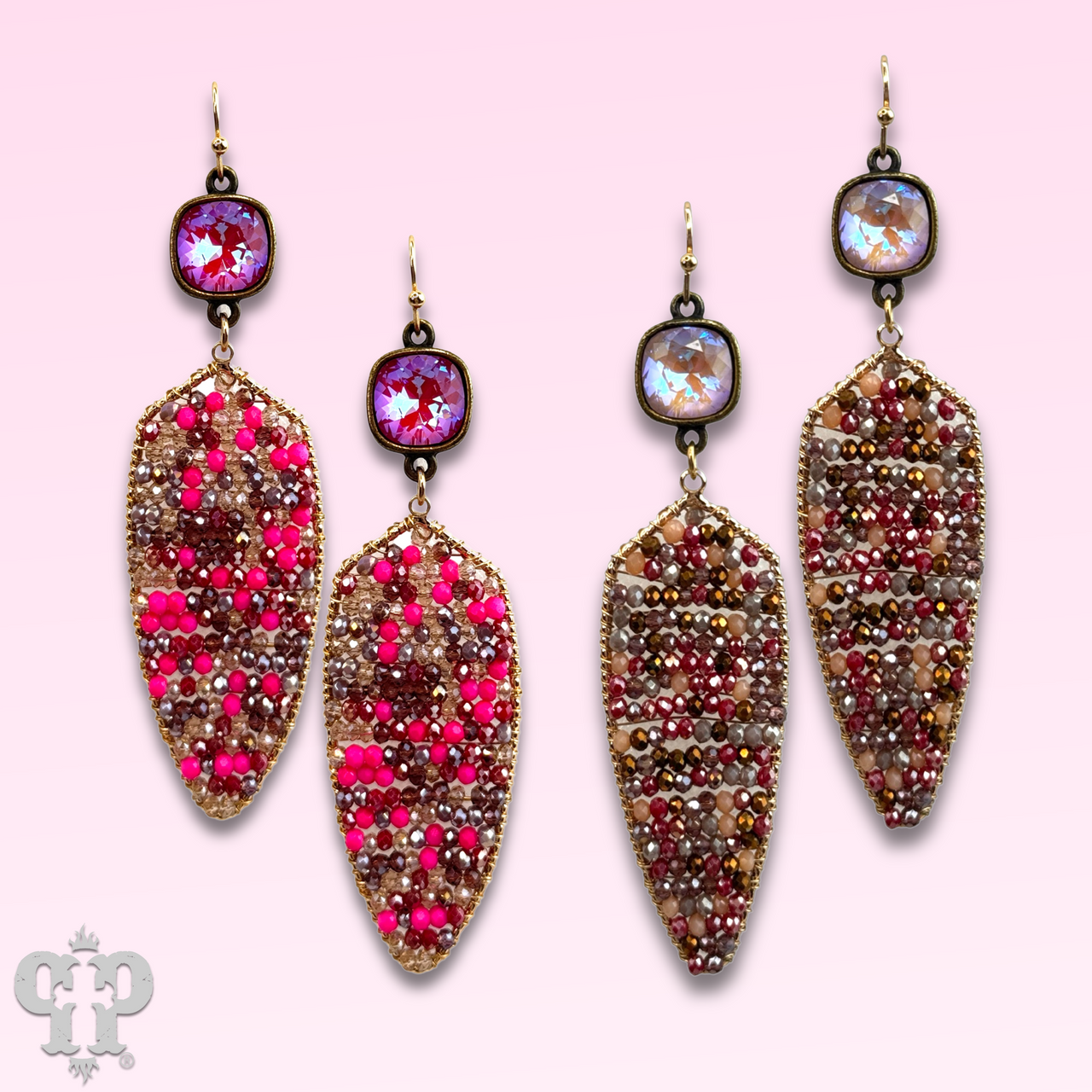 Arrow shape seed bead earring with Austrian crystal