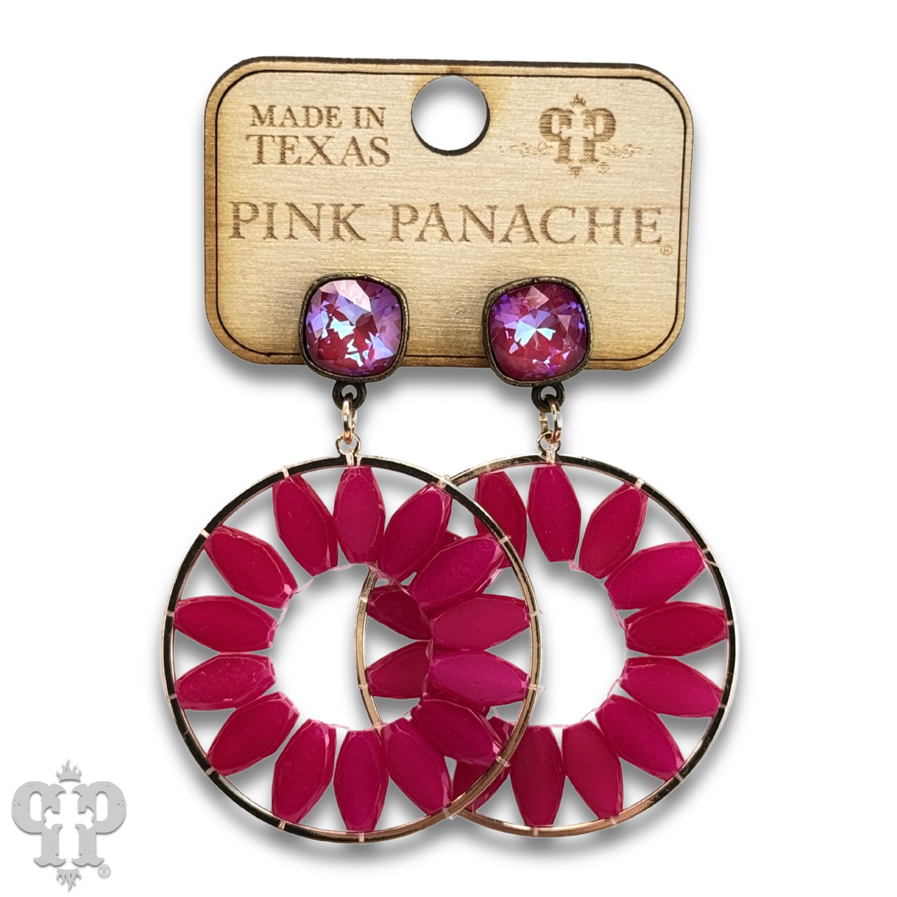 Flat oval beads circle earring with Austrian crystal