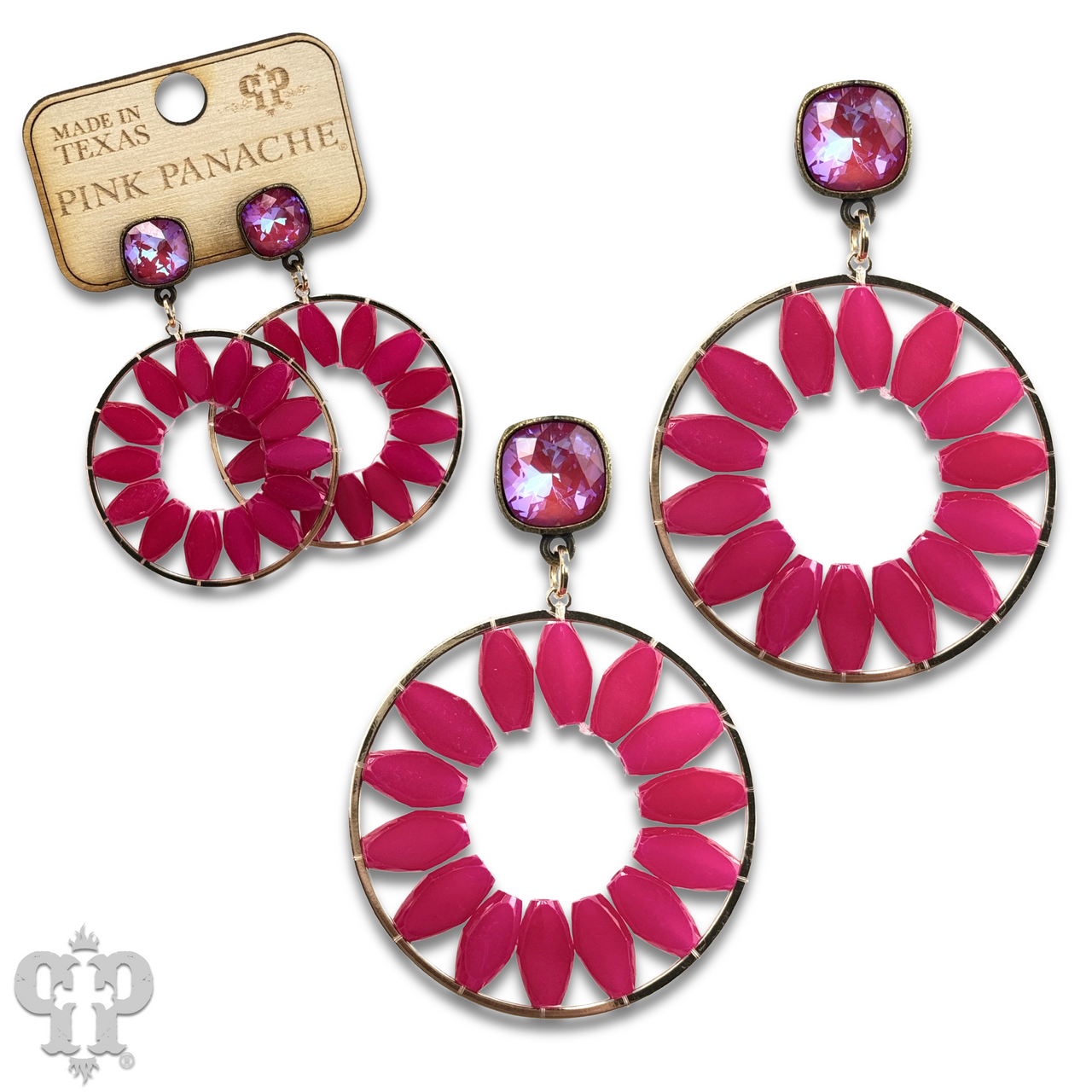 Flat oval beads circle earring with Austrian crystal
