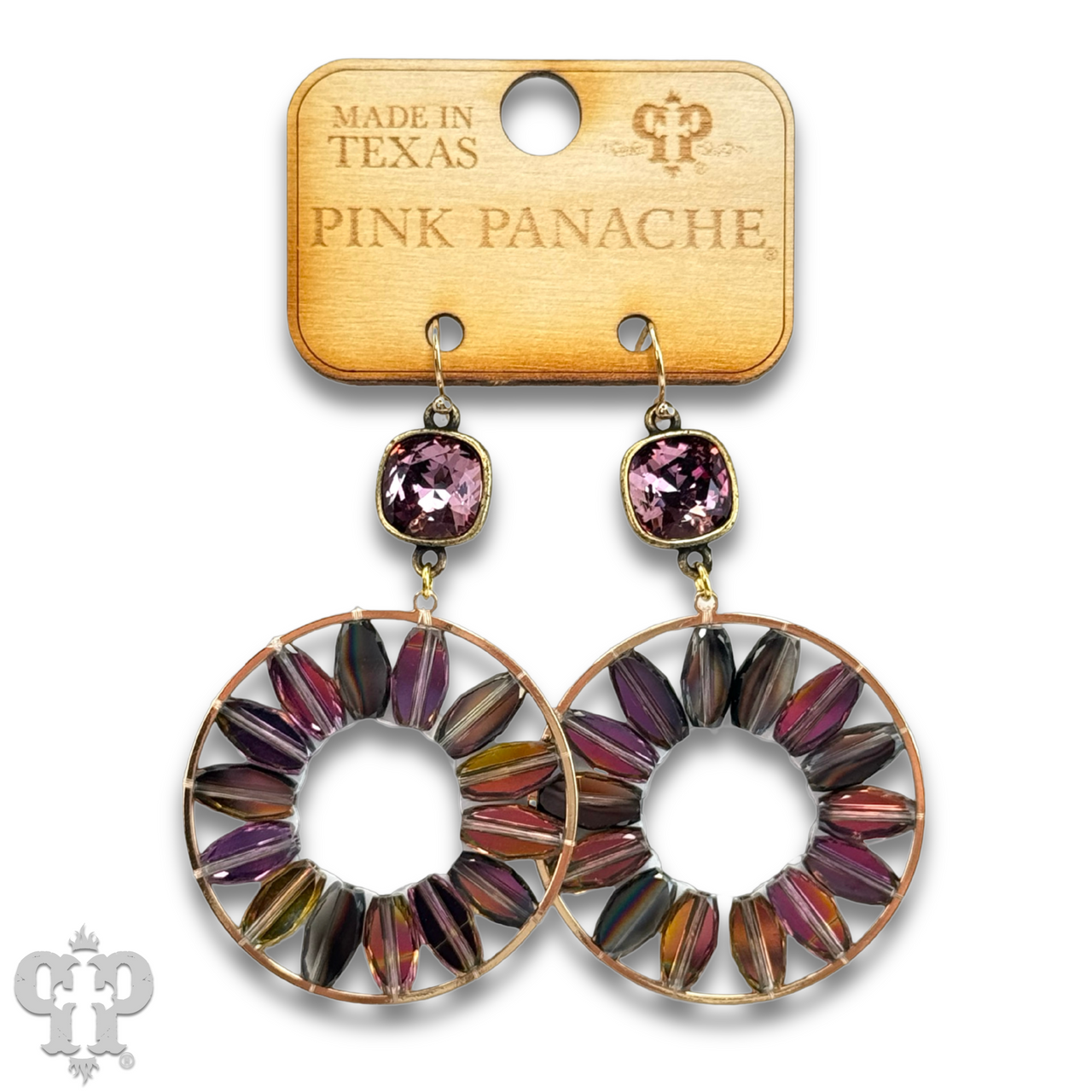 Flat oval beads circle earring with Austrian crystal