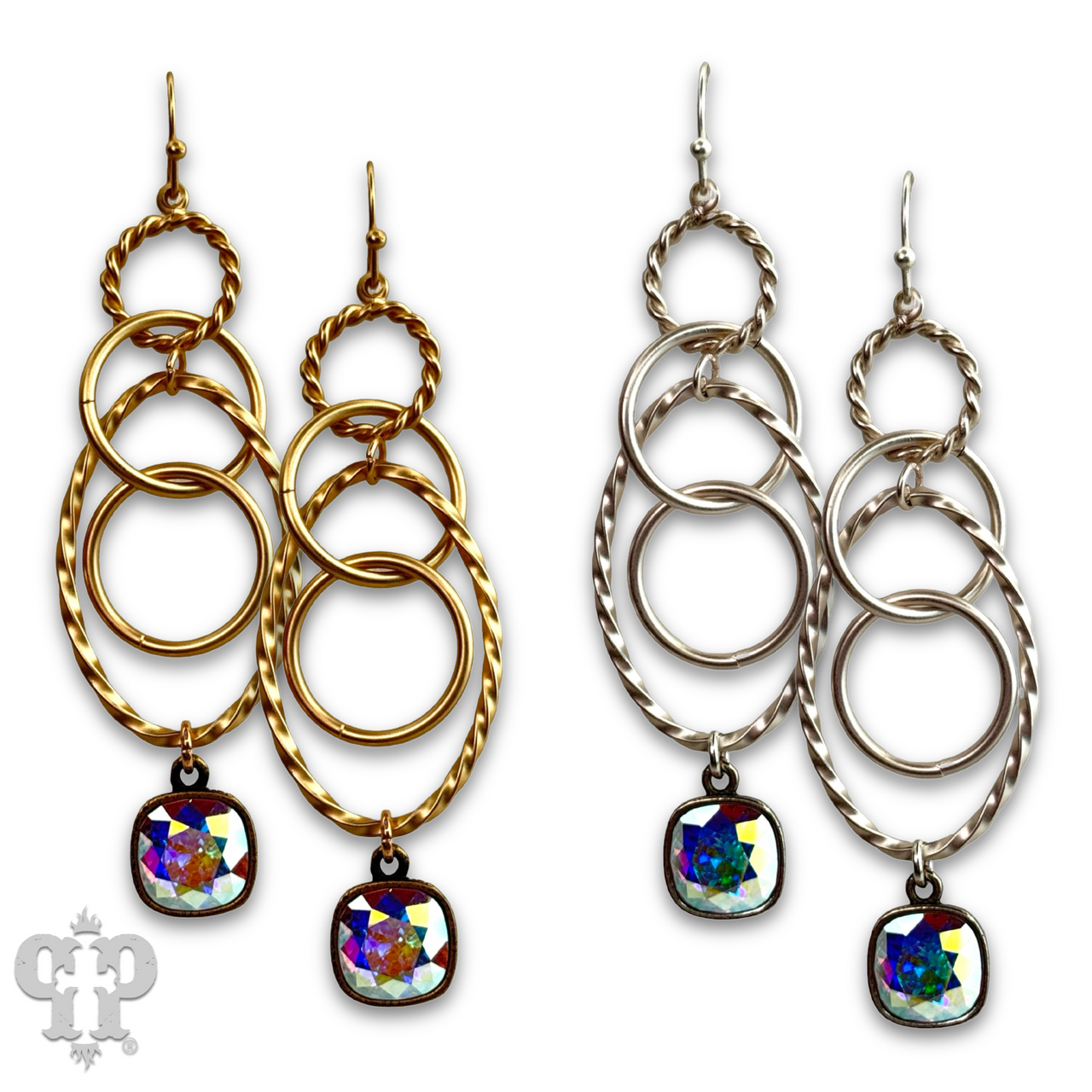 Multi ring earring with Austrian crystal