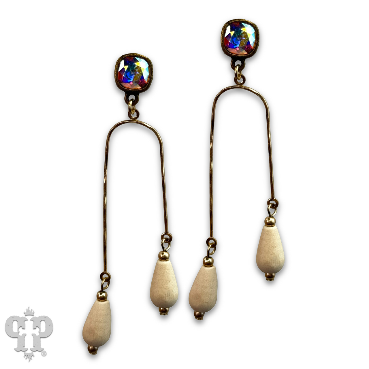 Golden arch earrings with Austrian crystal
