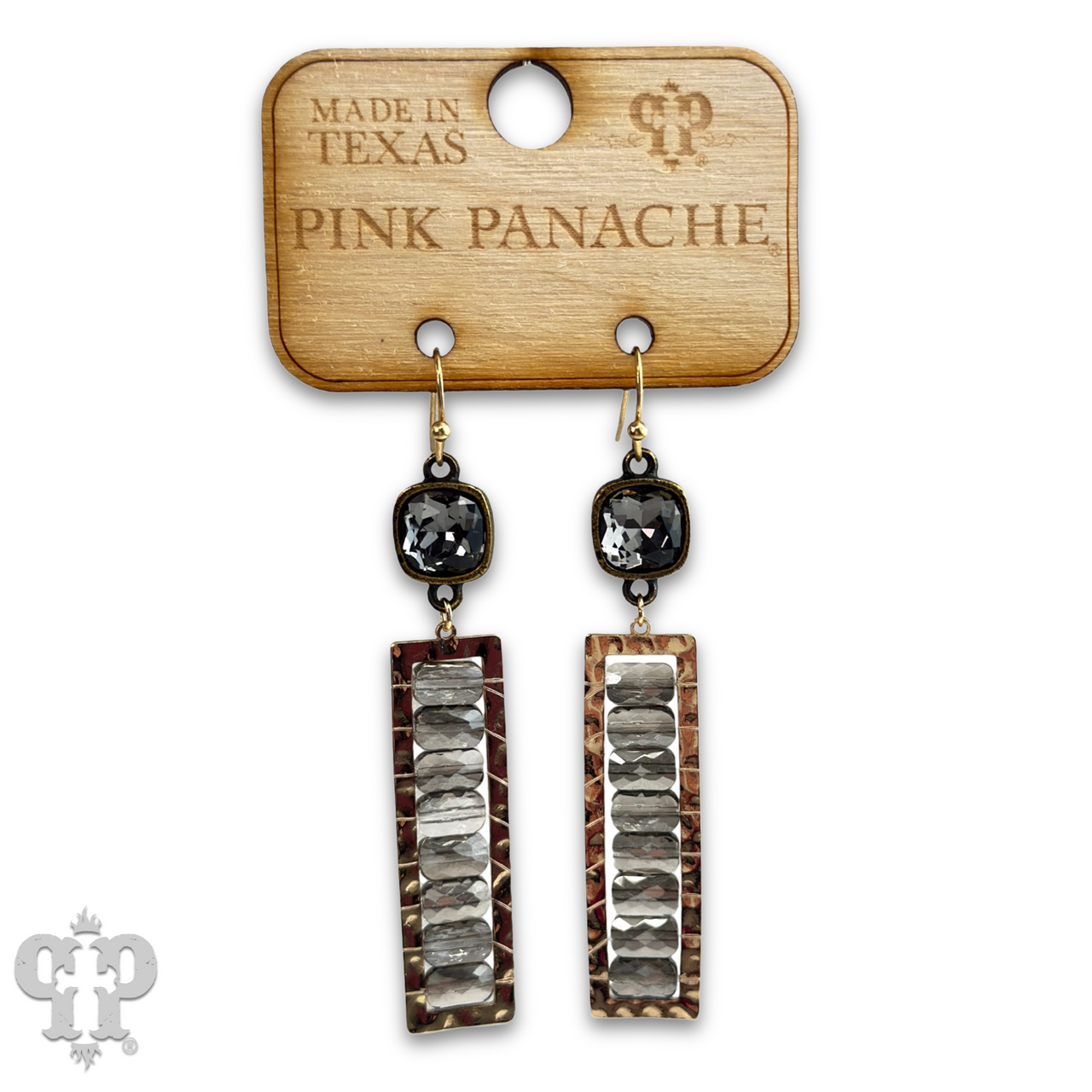Faceted bead rectangle earring with Austrian crystal
