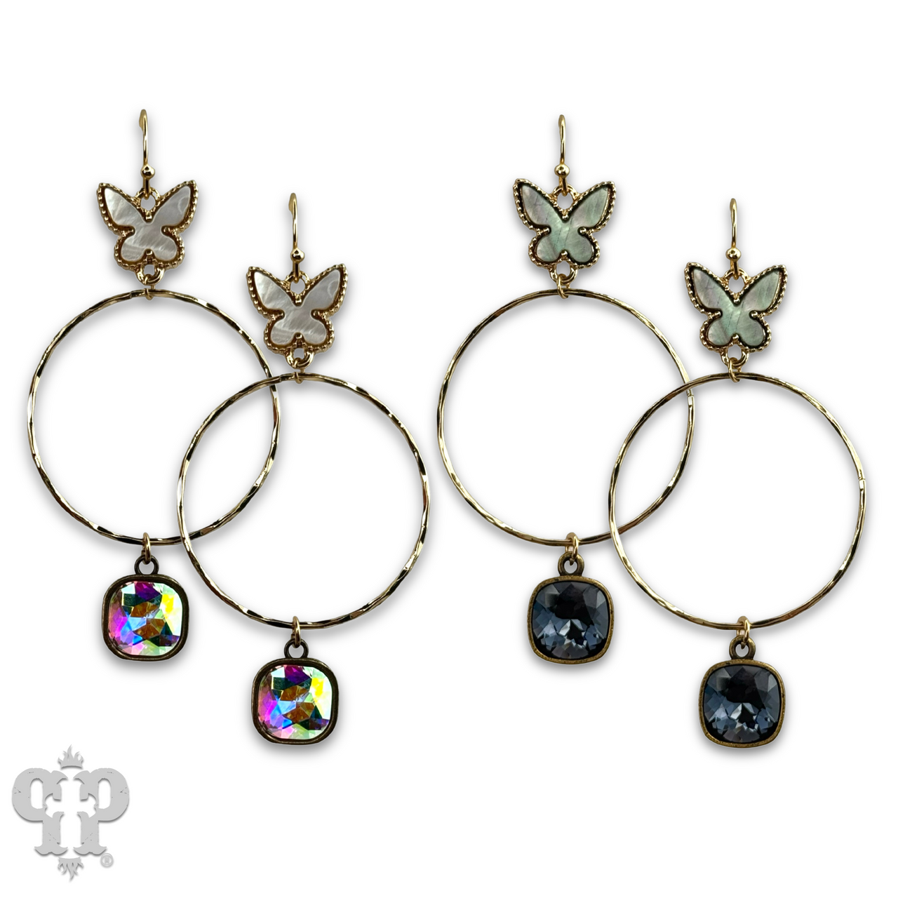 Butterfly charm circle earring with Austrian crystal