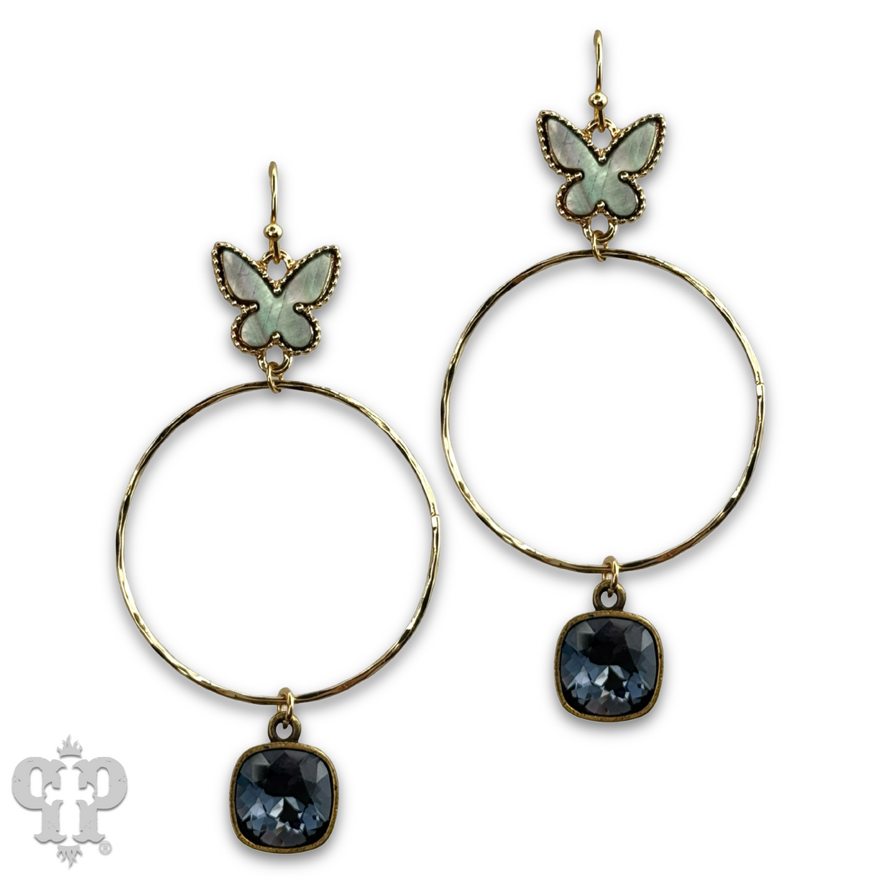 Butterfly charm circle earring with Austrian crystal