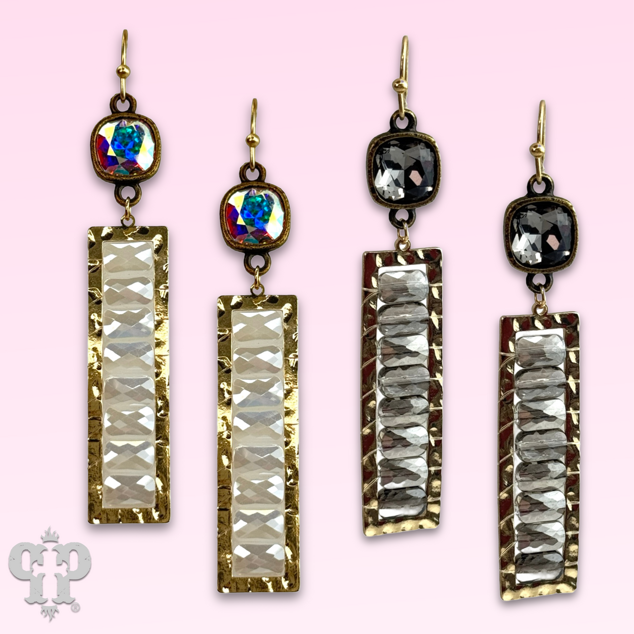 Faceted bead rectangle earring with Austrian crystal