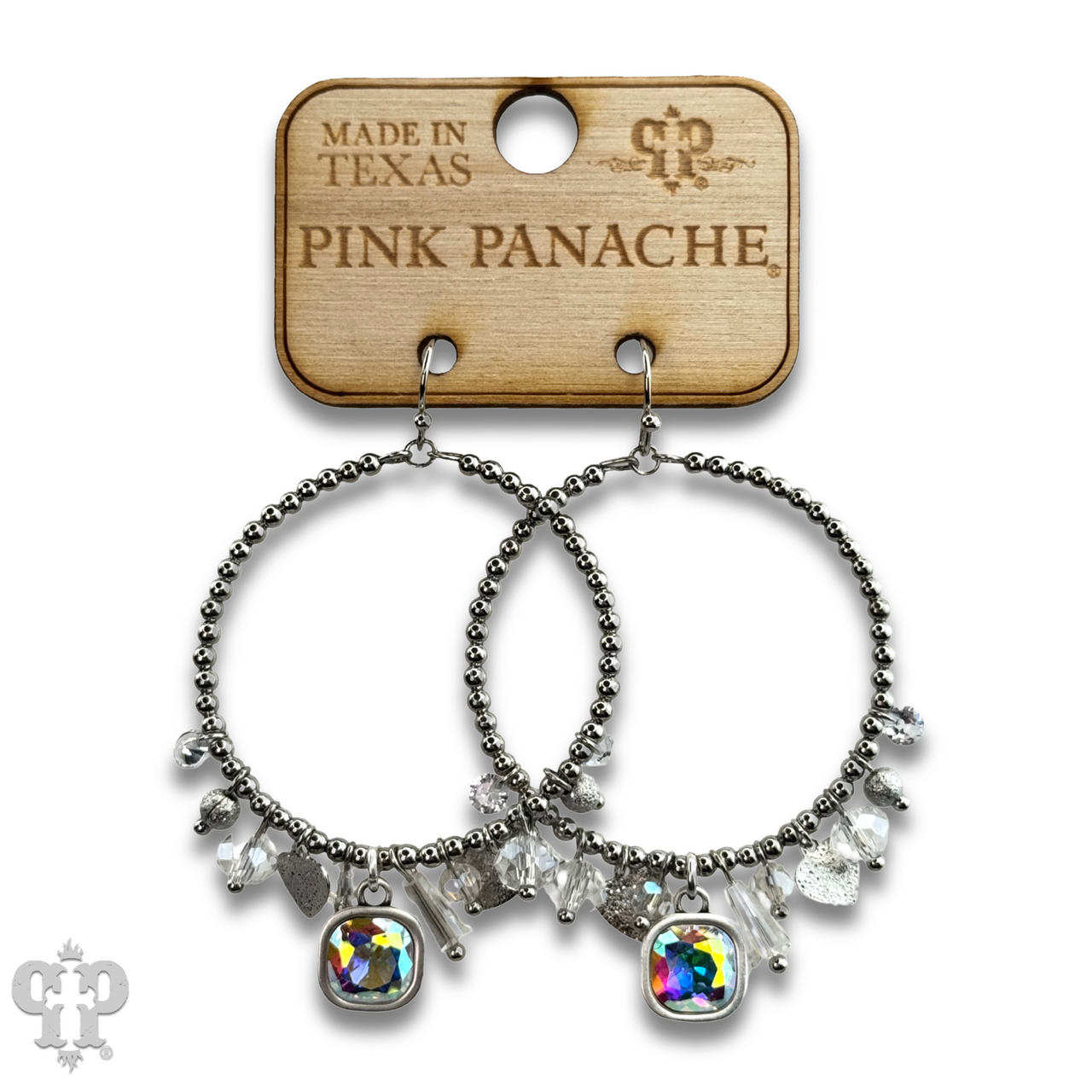 Heart and variety bead charm earring with Austrian crystal