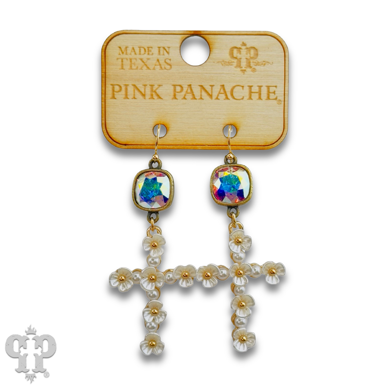 Flower cross charm earring with Austrian crystal