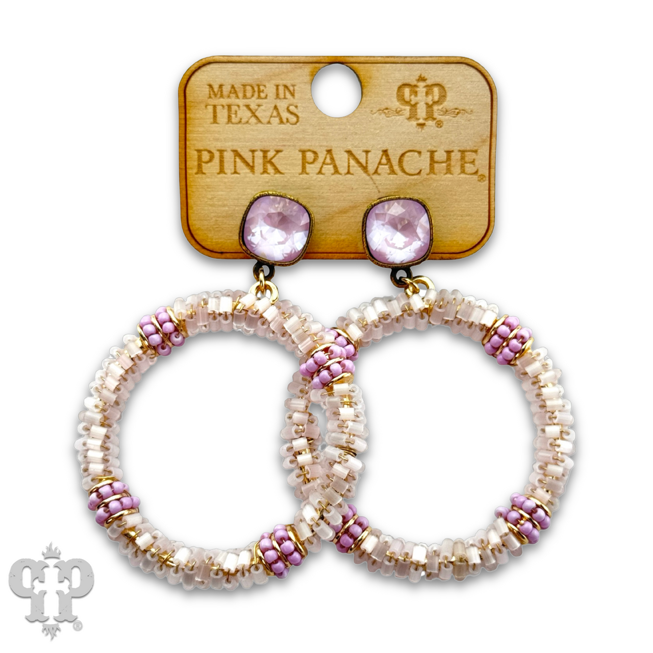 Seed and tube bead circle earring with Austrian crystal