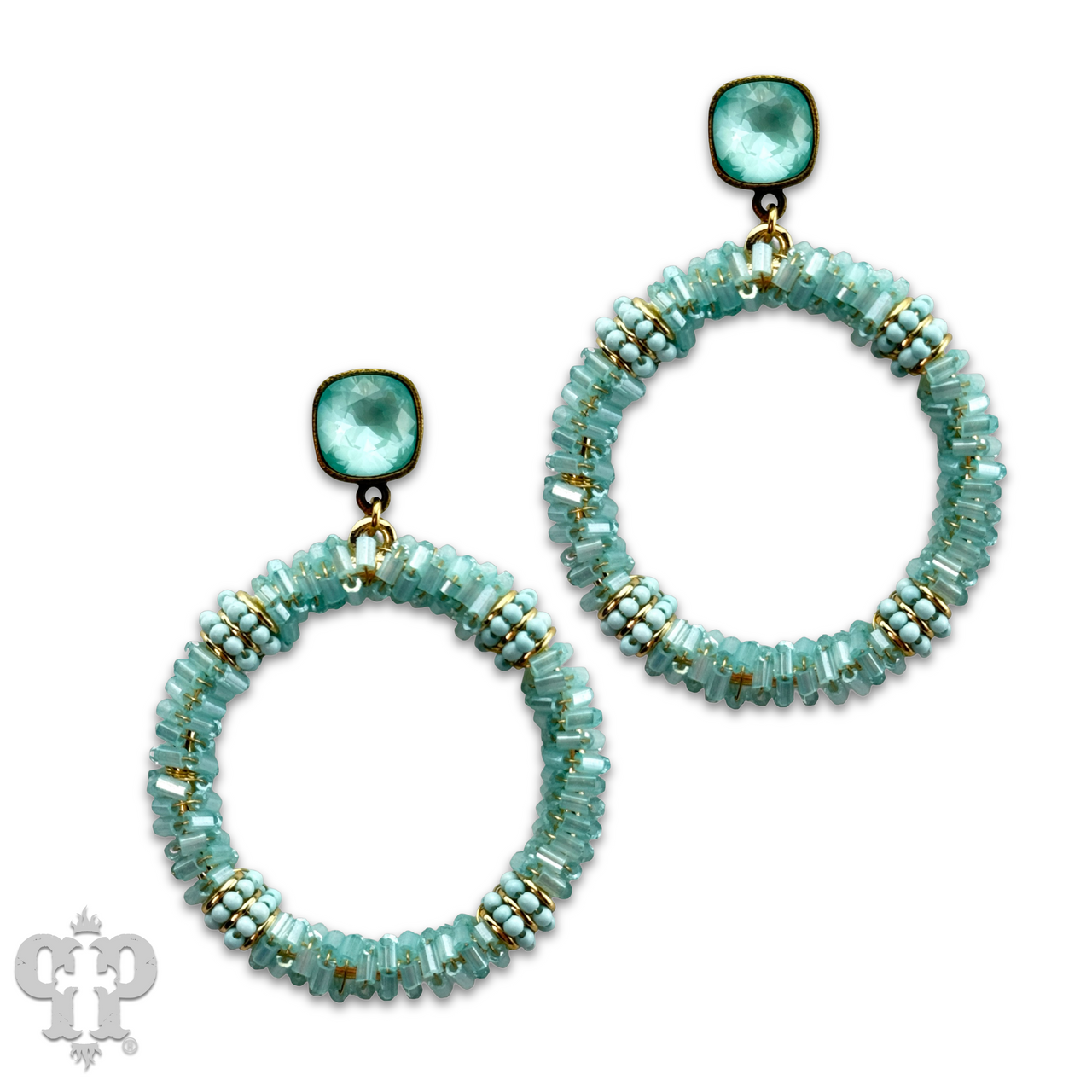 Seed and tube bead circle earring with Austrian crystal