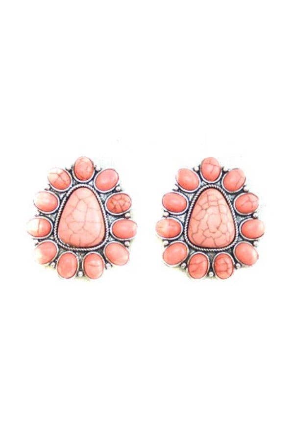 WESTERN CONCHO POST EARRINGS: WHITE / TURQUOISE