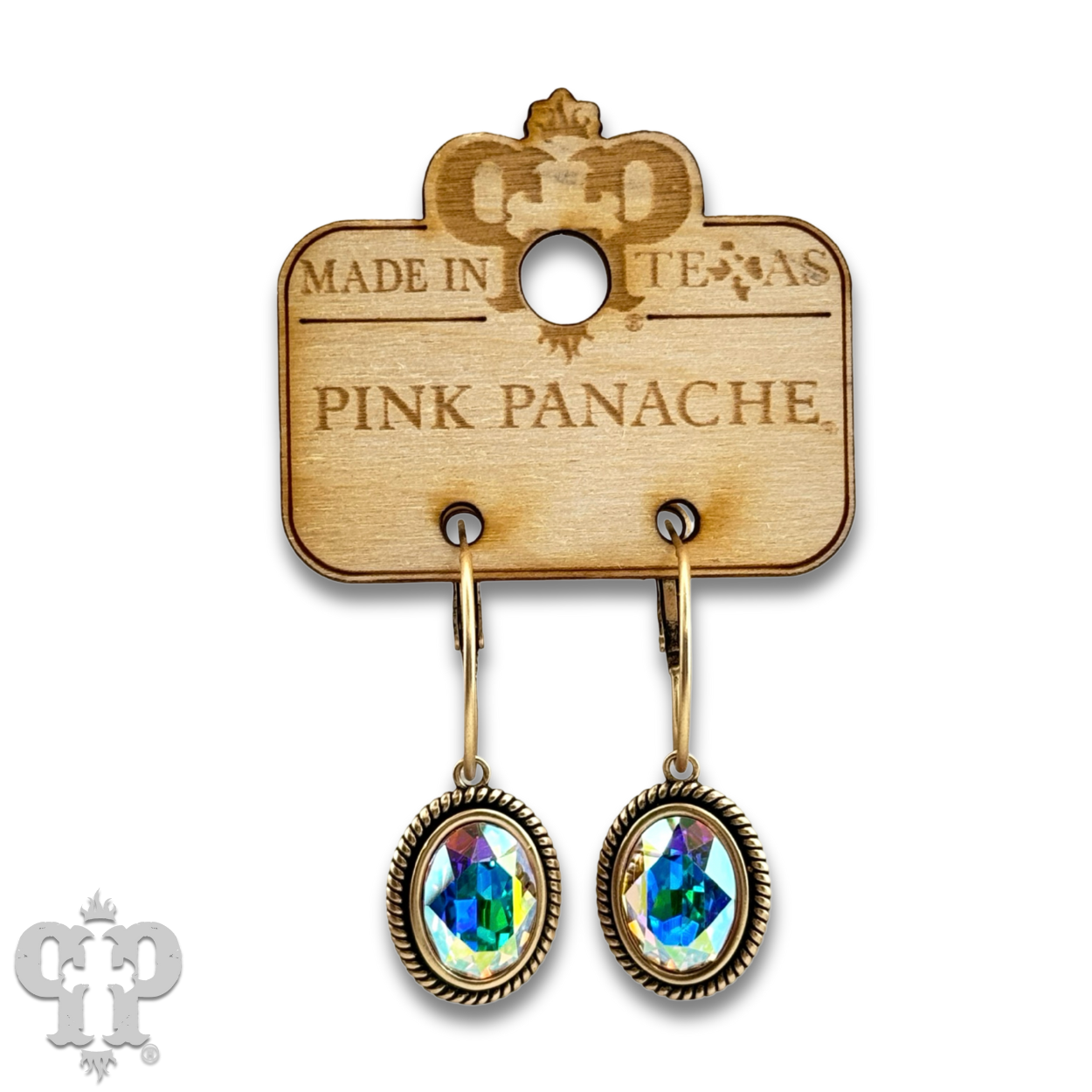 Medium oval crystal drop on small hoop earring
