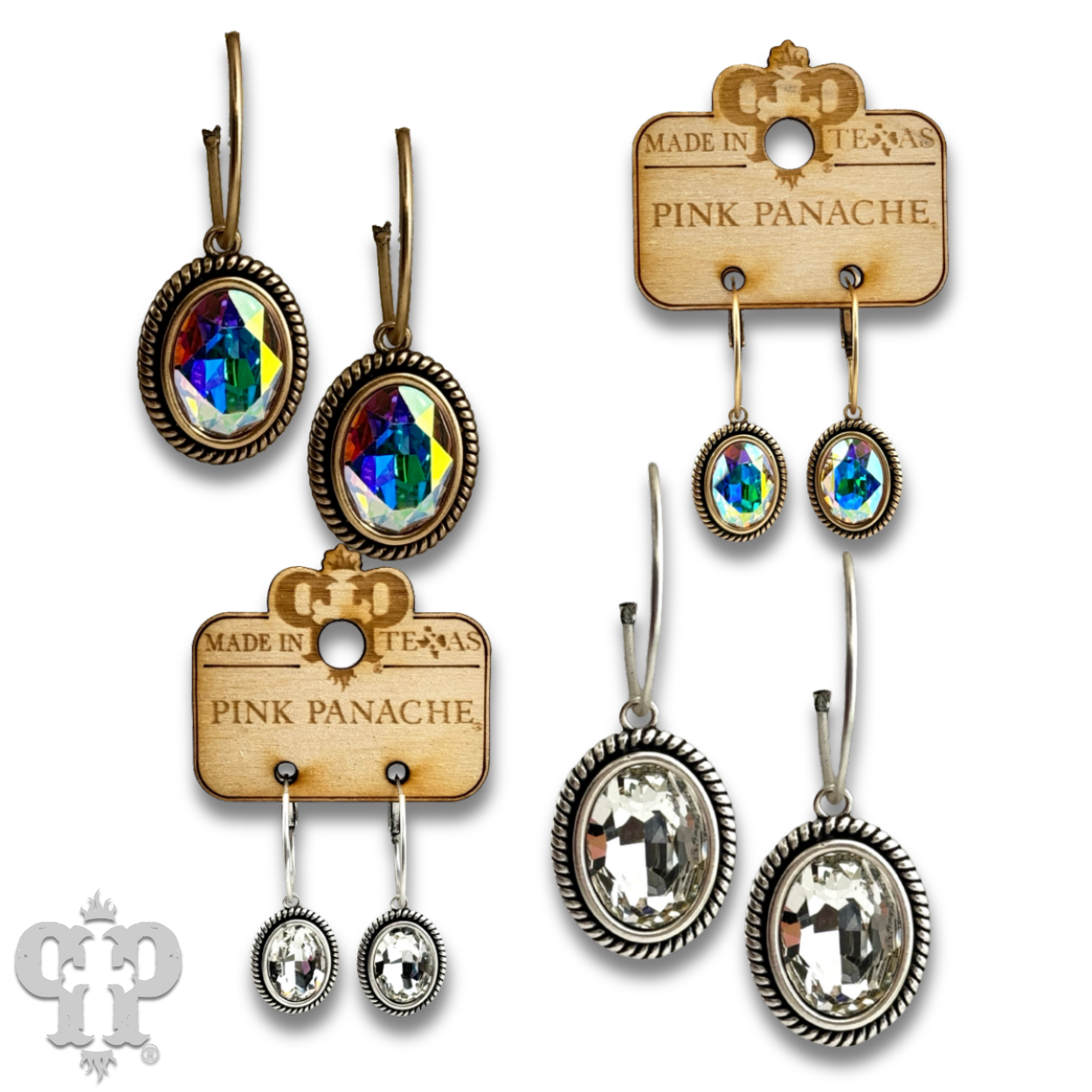 Medium oval crystal drop on small hoop earring
