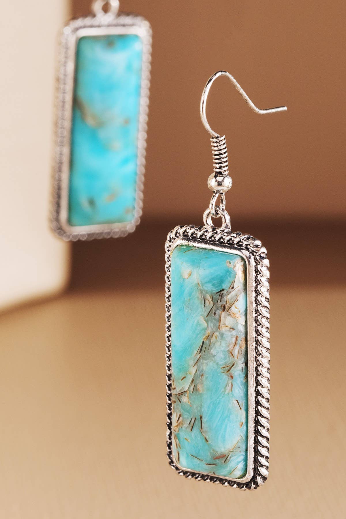 Western Square Semi-Stone Dangle Earrings: TURQUOISE(SBTQS)