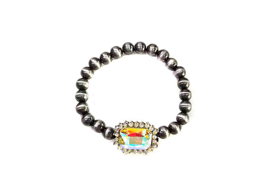 Western AB Stone Rectangle Navajo Pearl Stretch Bracelet
