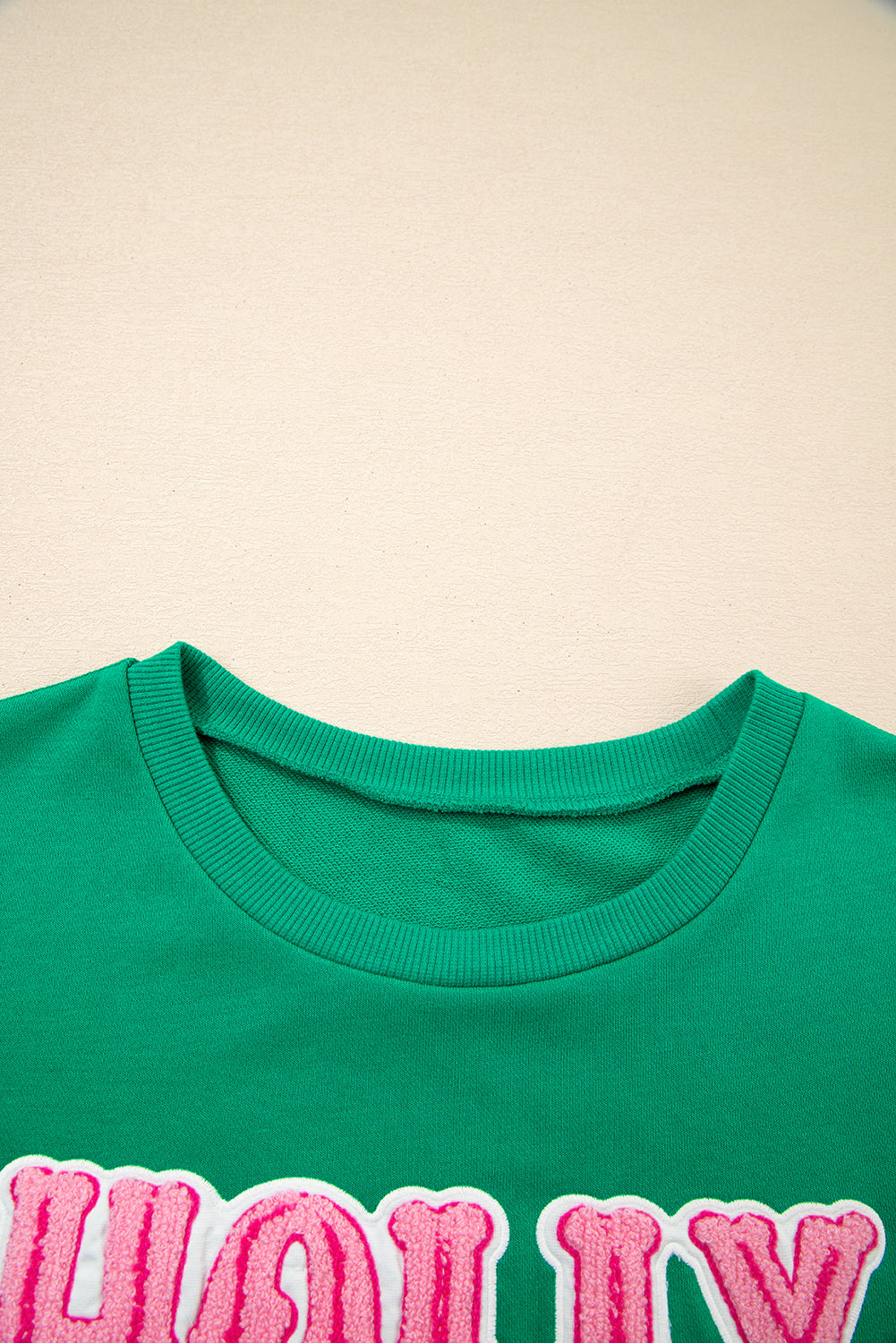 Sea Green HOLLY JOLLY Letter Christmas Holiday Sweatshirt