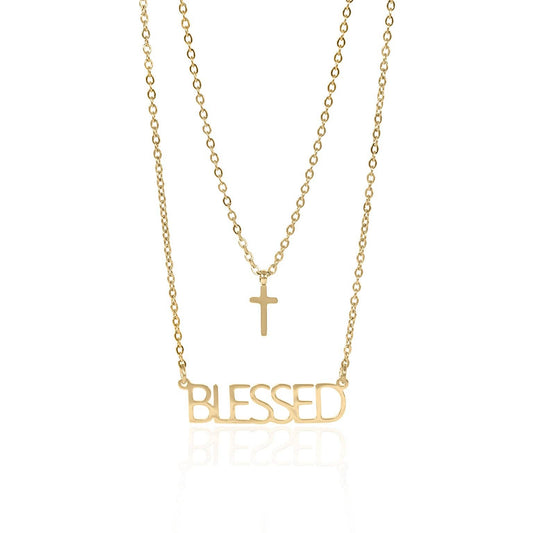 Stainless Steel "Blessed" Layered Cross Necklace: Gold
