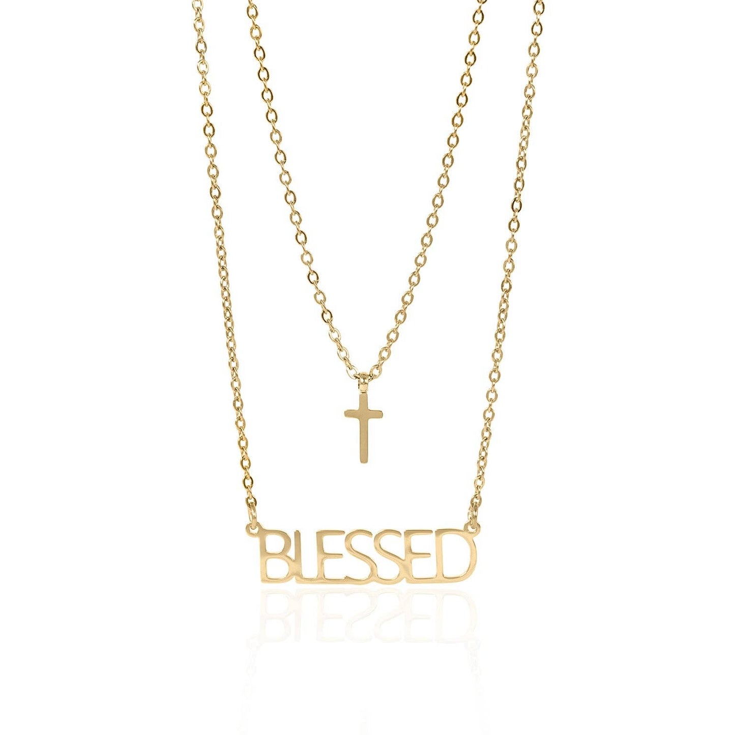 Stainless Steel "Blessed" Layered Cross Necklace: Stainless