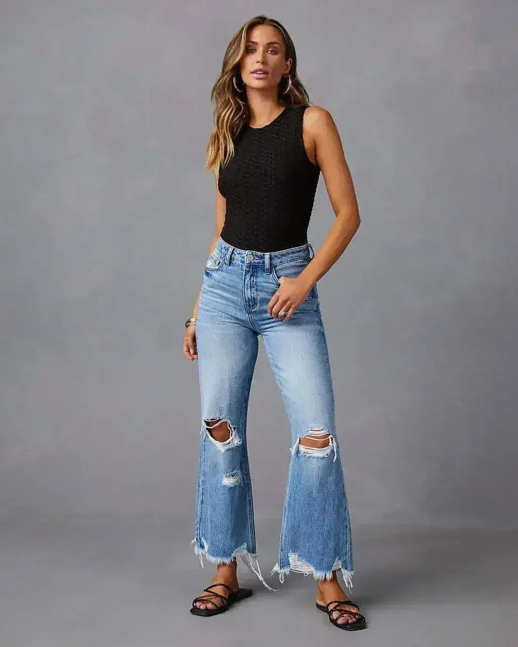 SkyFade™ – Ripped Wide-Leg High Waist Jeans