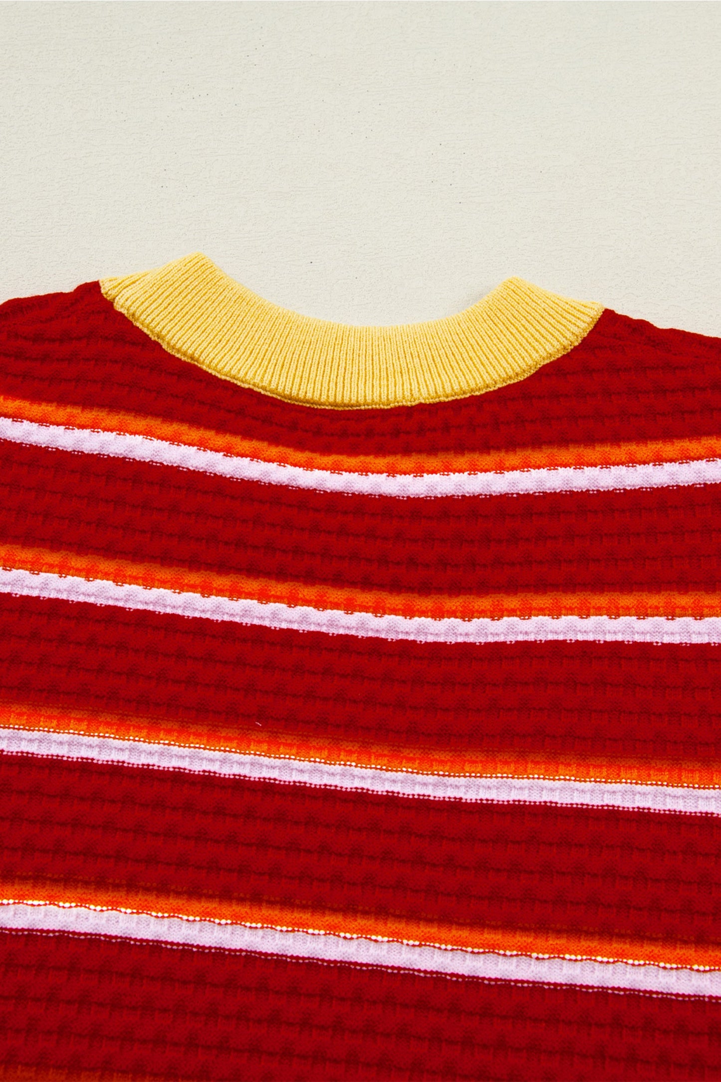 Red Stripe Colorblock Trim Half Sleeve Sweater Top