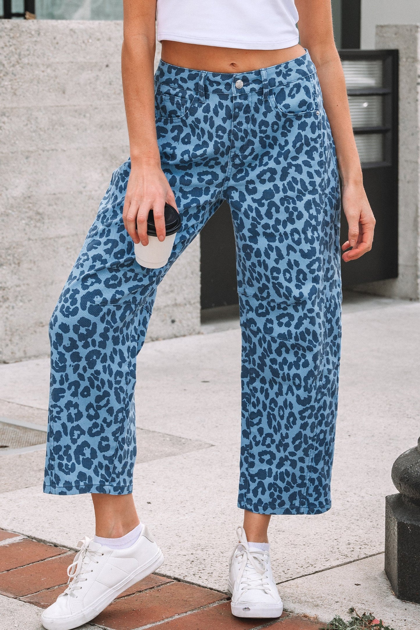 Leopard High Waist Straight Jeans