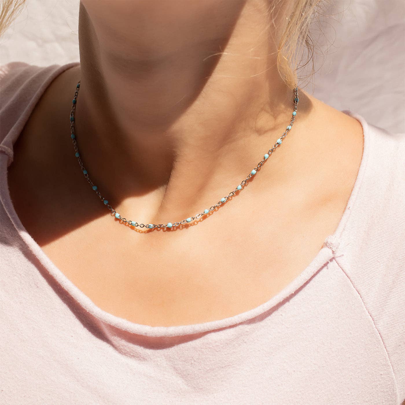18K Gold Stainless Steel Turquoise Chain Necklace: Gold / 16+2"