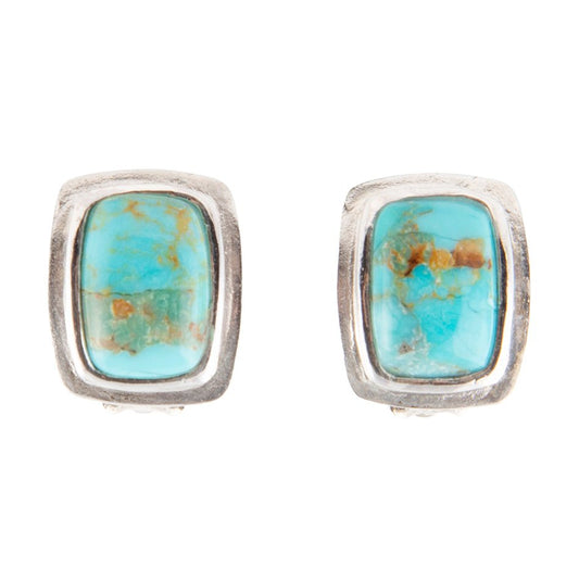 Fiji Isles Blue Turquoise Sterling Silver Clip Earrings