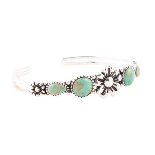 Floral Blue Turquoise and Sterling Silver Cuff Bracelet