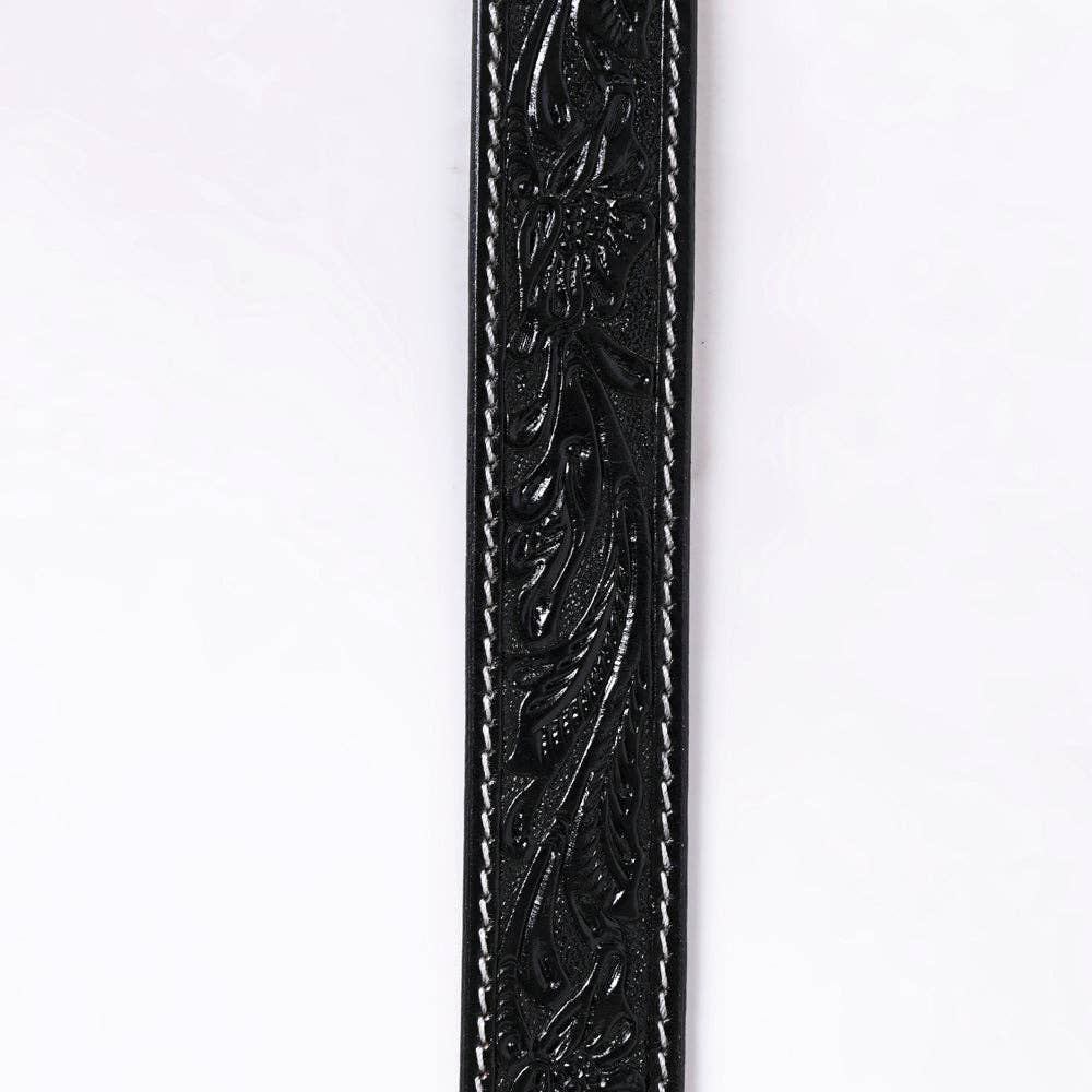 Genuine American Black Hand Tooled Leather Belt - Men or Women