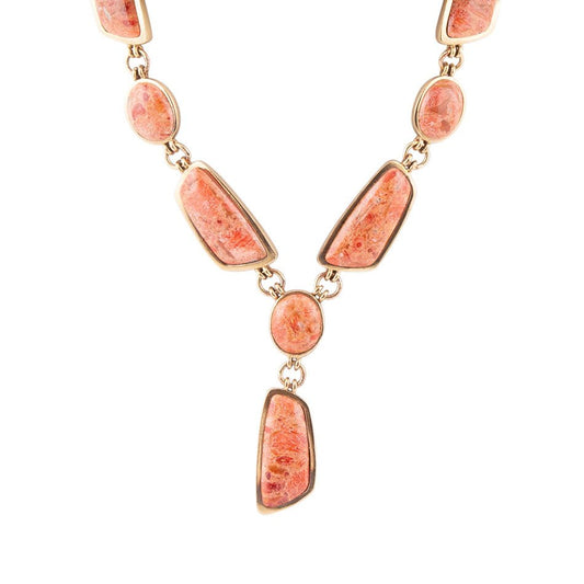 Genuine Orange Sponge Coral Golden Abstract Statement Necklace