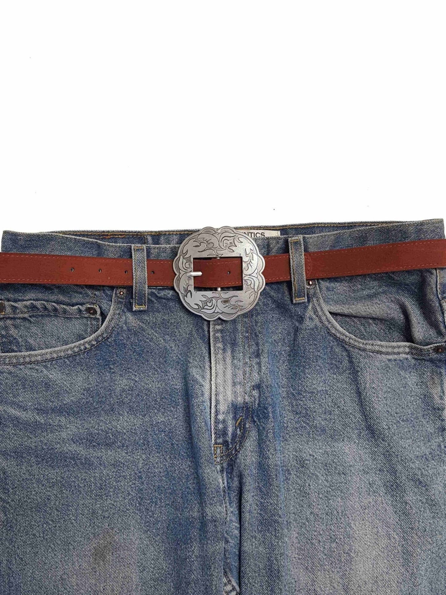 Genuine Suede Leather Belt w. Western Floral Buckle