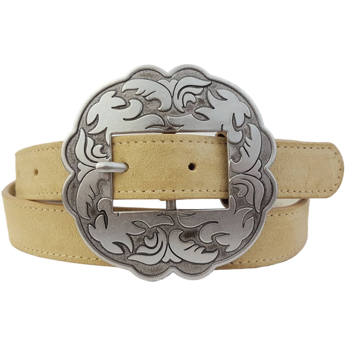 Genuine Suede Leather Belt w. Western Floral Buckle