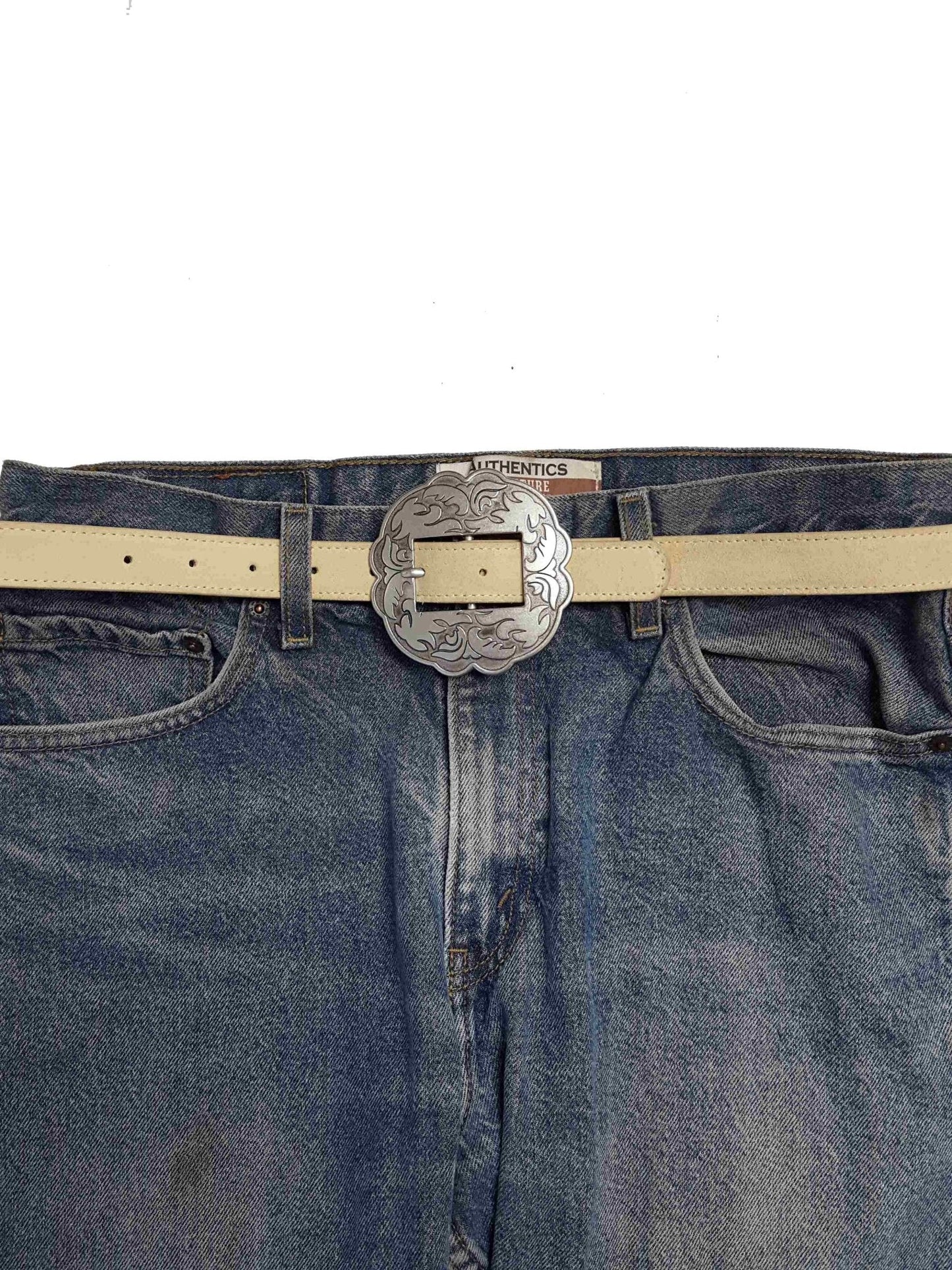 Genuine Suede Leather Belt w. Western Floral Buckle