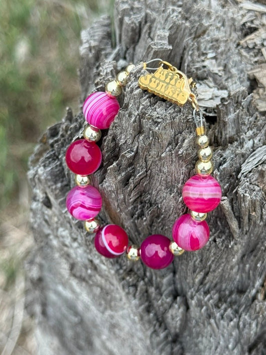 Gold Wild Rose Agate Beaded Bracelet