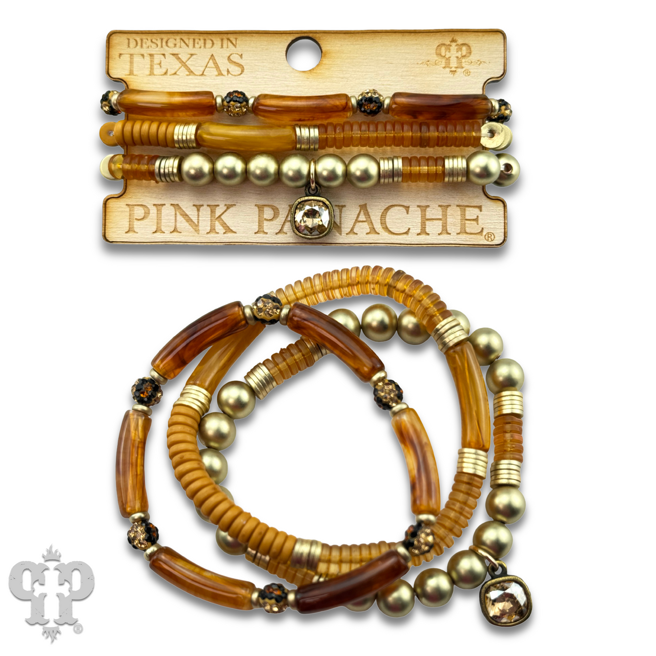 Golden brown bead bracelet set, Austrian crystal