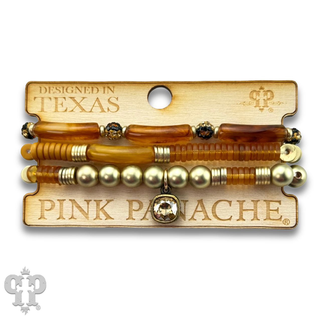 Golden brown bead bracelet set, Austrian crystal