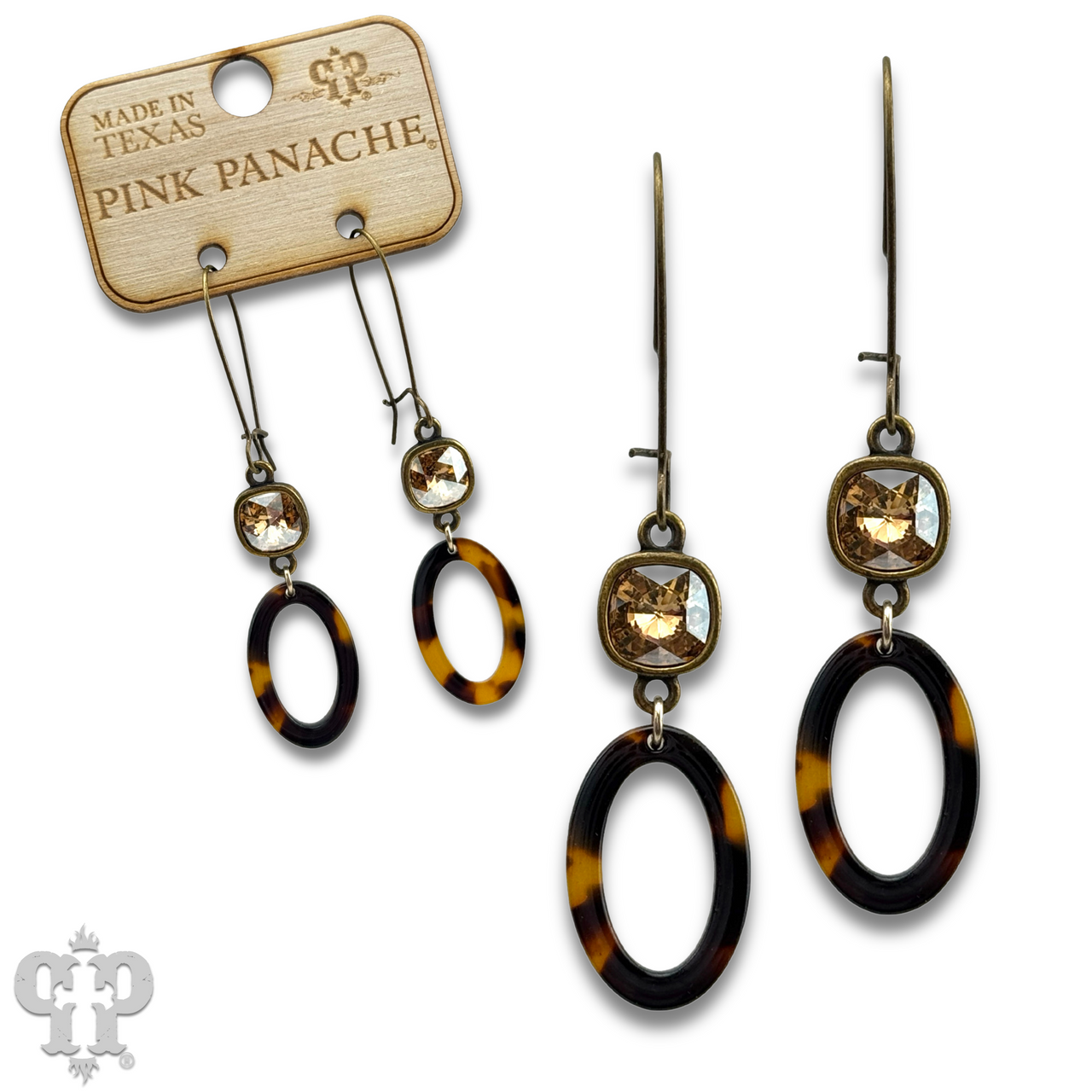 Tortoise oval earring, Austrian crystal
