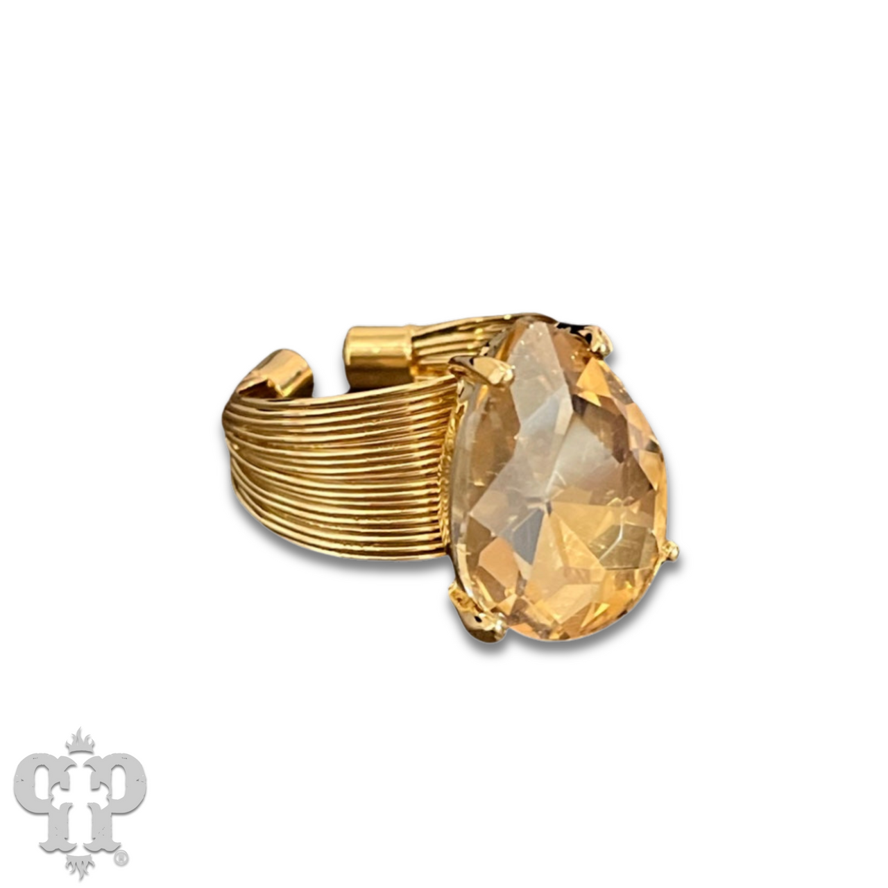 Faceted teardrop rhinestone adjustable ring