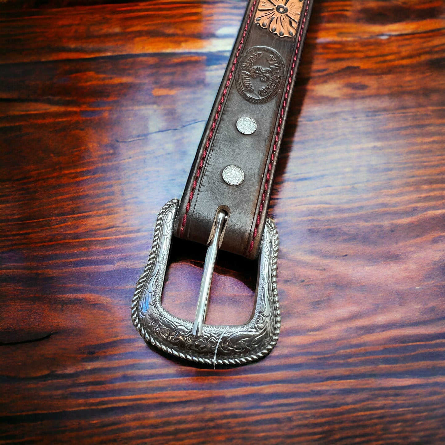 Hand Tooled Leather Belt - Will fit a 32 - 36 inch waist.