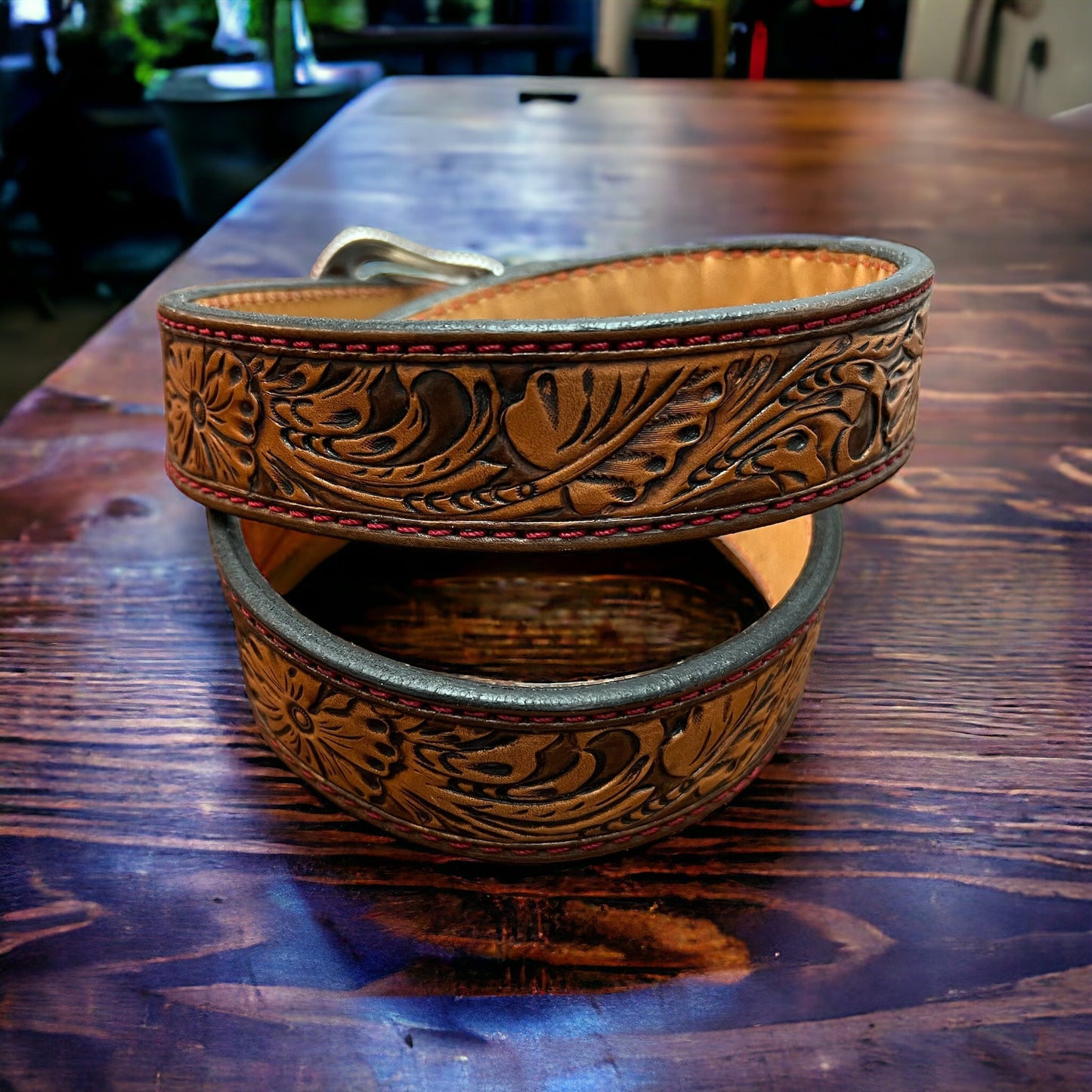 Hand Tooled Leather Belt - Will fit a 32 - 36 inch waist.