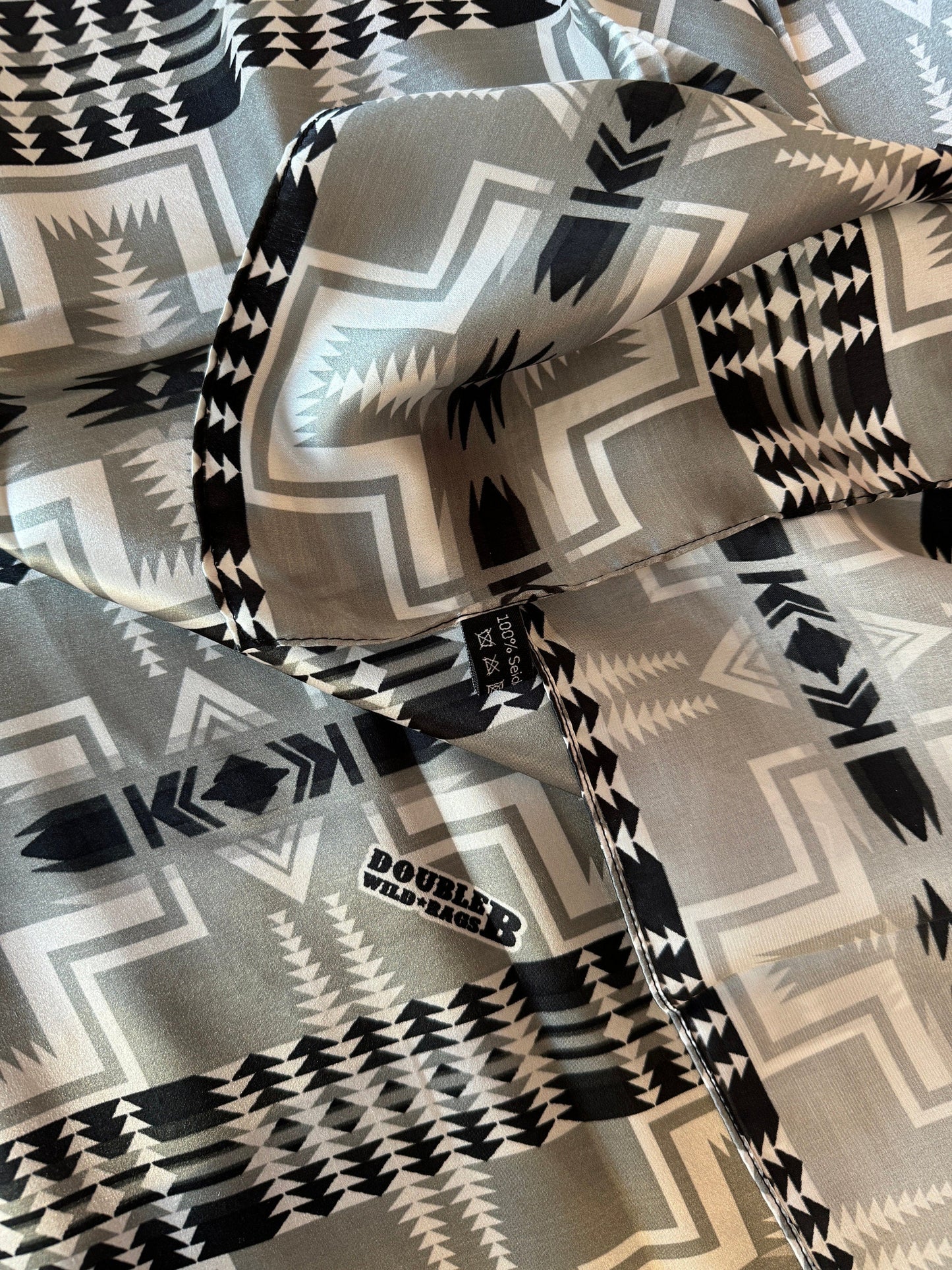 Silk Wild Rag Black and Silver Navajo Native Print by Double B Wild Rags