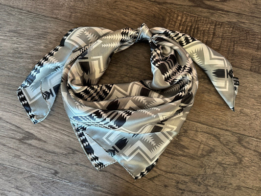 Silk Wild Rag Black and Silver Navajo Native Print by Double B Wild Rags